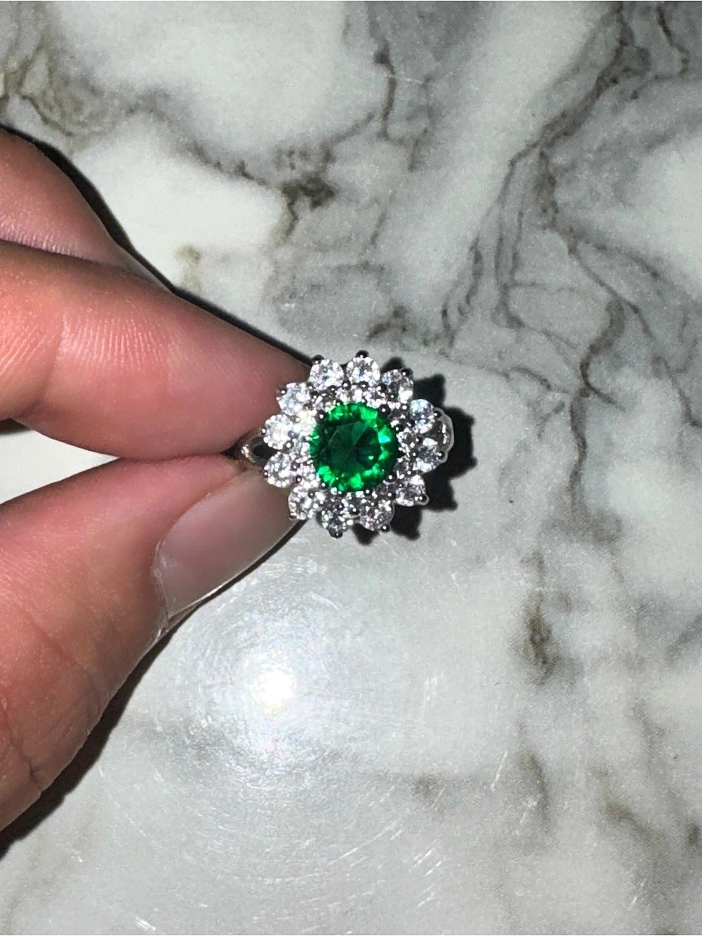 14k White Gold Plated Emerald-Style Crystal Statement Ring